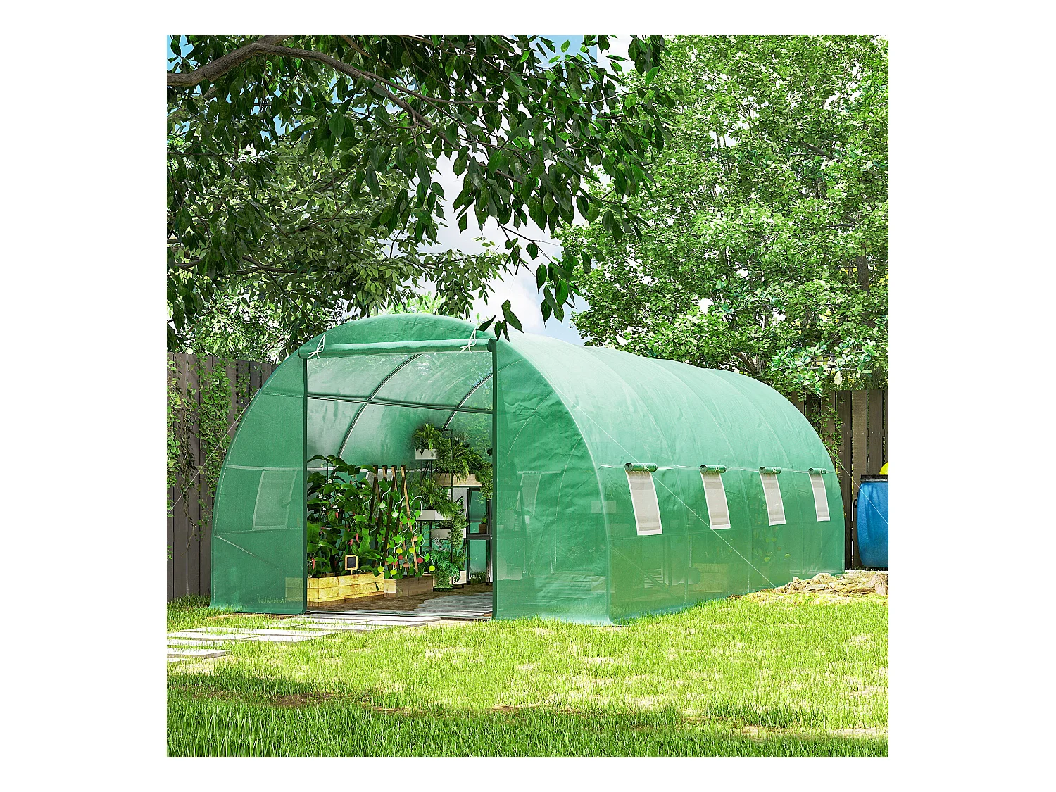 Serre de jardin tunnel 5,9L x 3l x 2H m châssis tubulaire acier galvanisé renforcé 2,5 cm 8 fenêtres 1 porte vert