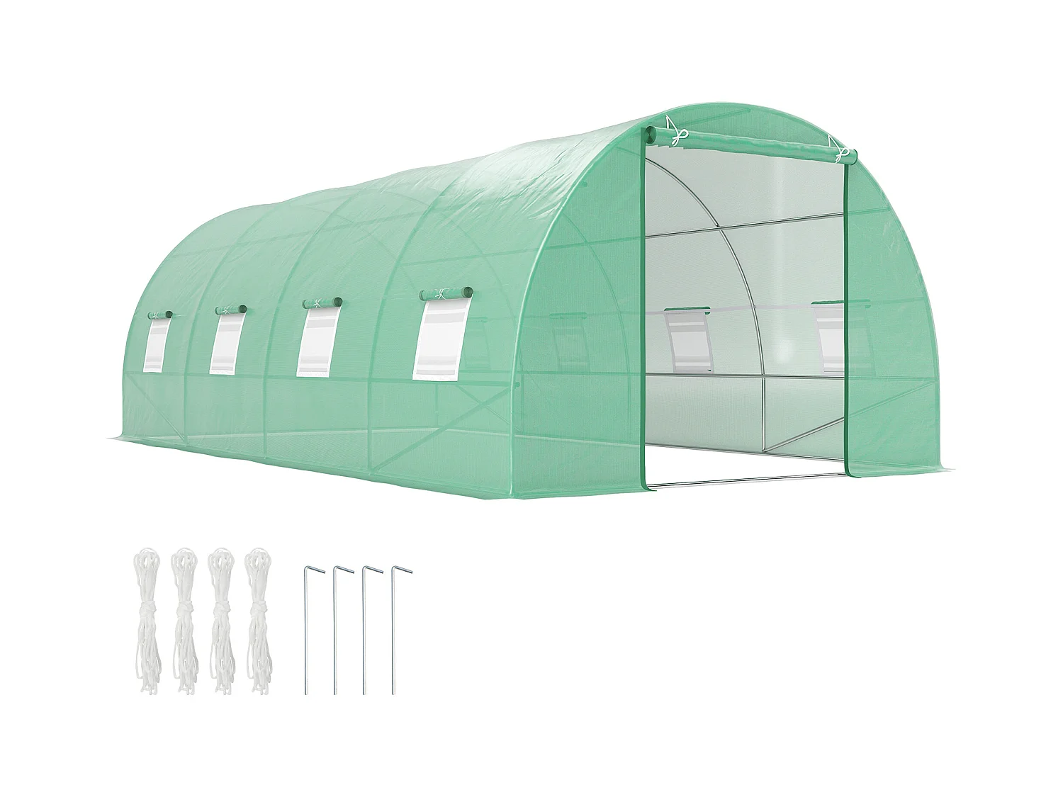 Serre de jardin tunnel 5,9L x 3l x 2H m châssis tubulaire acier galvanisé renforcé 2,5 cm 8 fenêtres 1 porte vert