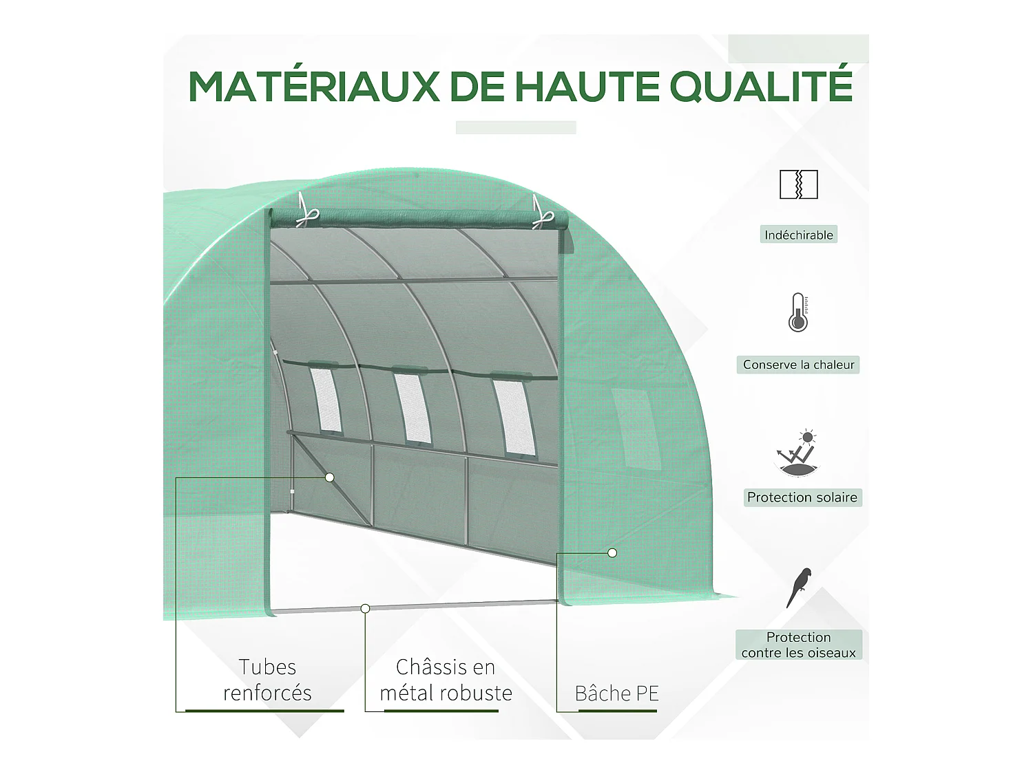 Serre de jardin tunnel 5,9L x 3l x 2H m châssis tubulaire acier galvanisé renforcé 2,5 cm 8 fenêtres 1 porte vert