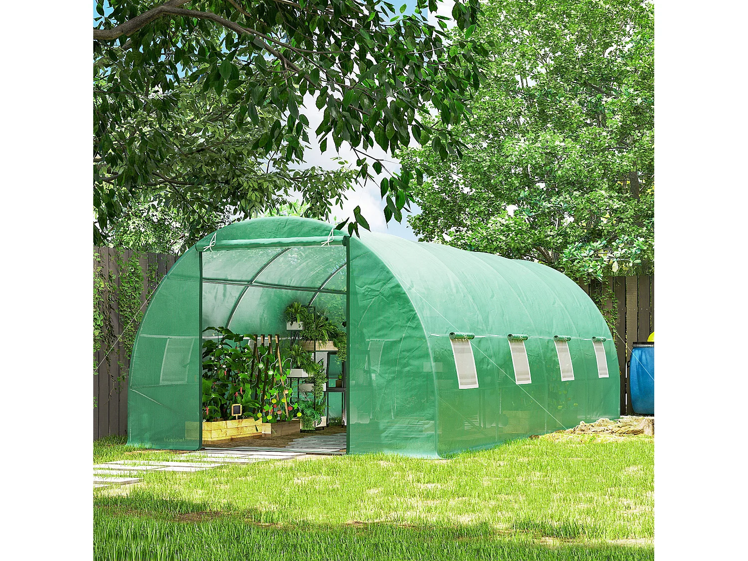 Serre de jardin tunnel 5,9L x 3l x 2H m châssis tubulaire acier galvanisé renforcé 2,5 cm 8 fenêtres 1 porte vert