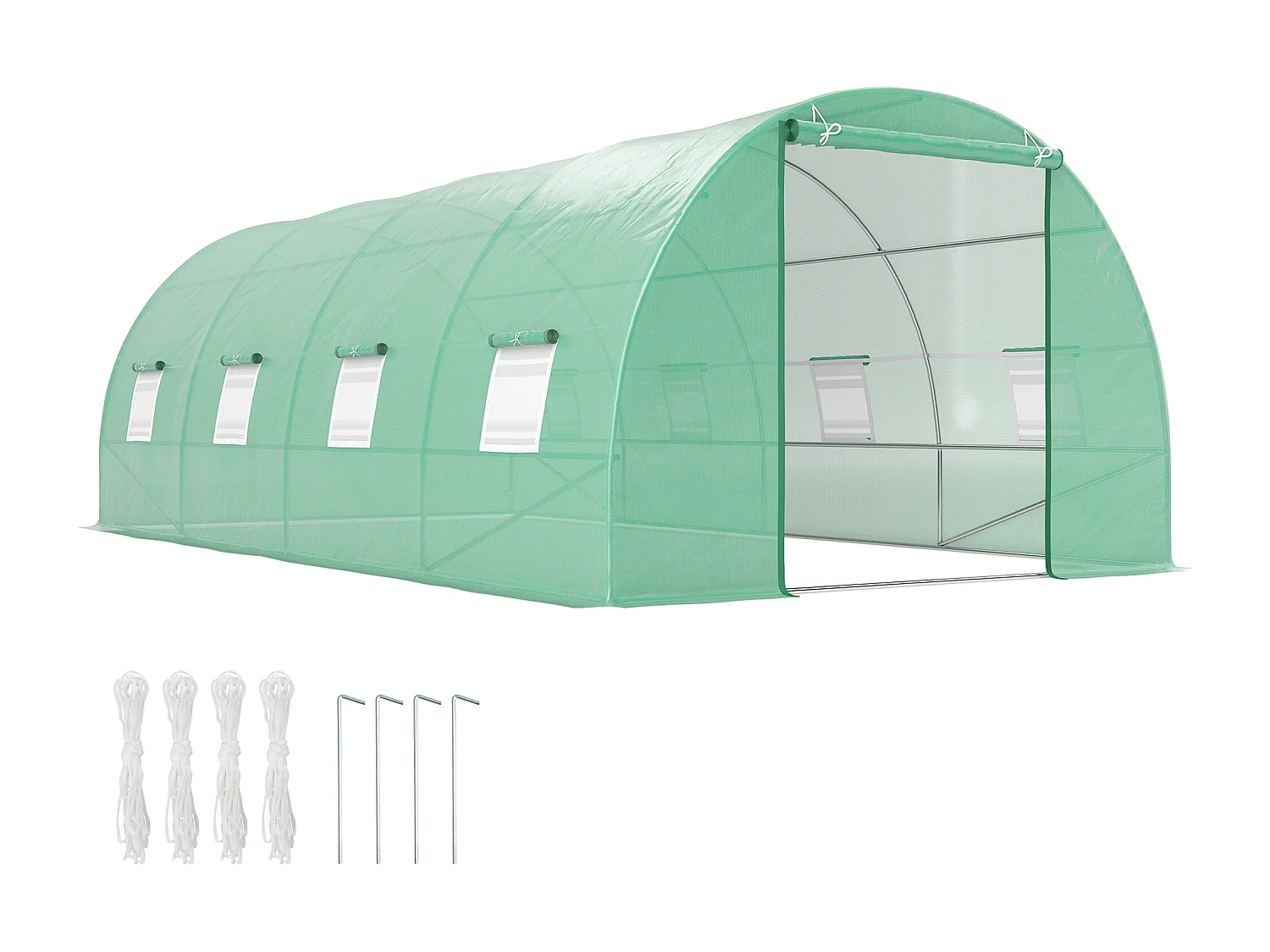 Serre de jardin tunnel 5,9L x 3l x 2H m châssis tubulaire acier galvanisé renforcé 2,5 cm 8 fenêtres 1 porte vert