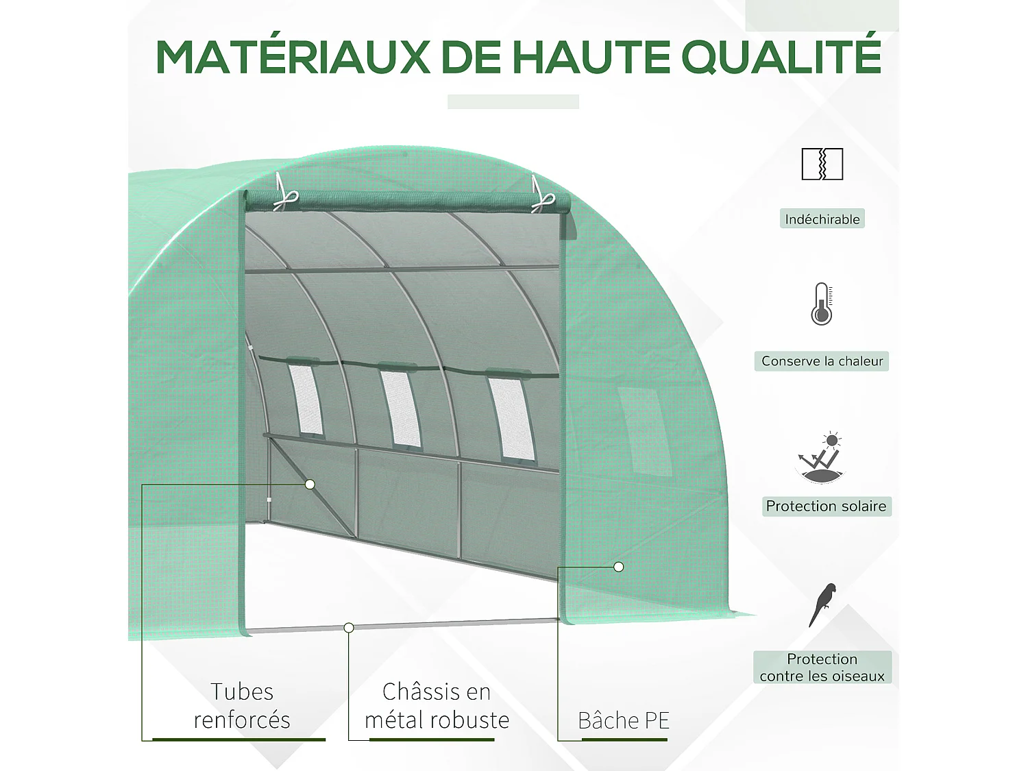Serre de jardin tunnel 5,9L x 3l x 2H m châssis tubulaire acier galvanisé renforcé 2,5 cm 8 fenêtres 1 porte vert