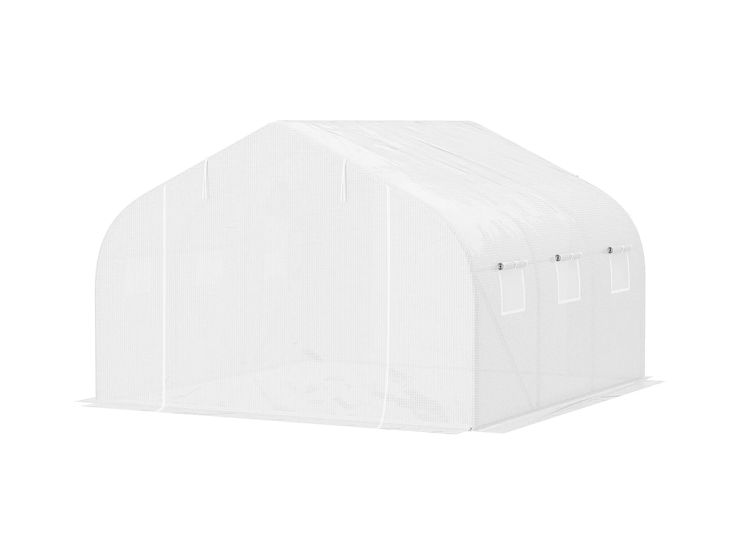 Serre tunnel de jardin dim. 4,45L x 2,99l x 2H m porte + 6 fenêtres enroulables acier galvanisé bâche PE haute densité blanc