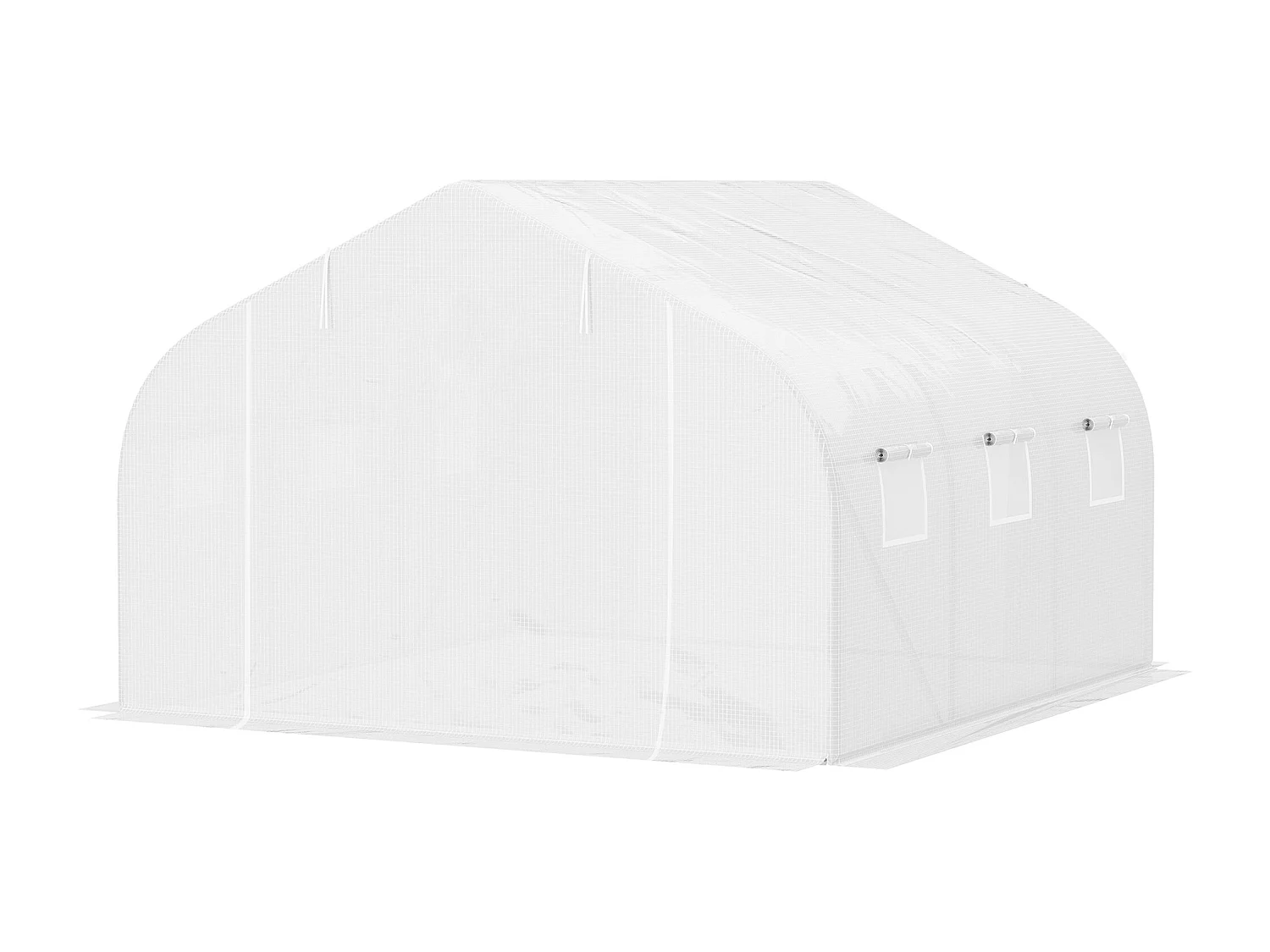 Serre tunnel de jardin dim. 4,45L x 2,99l x 2H m porte + 6 fenêtres enroulables acier galvanisé bâche PE haute densité blanc