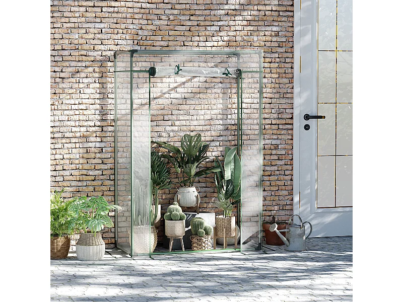 Serre de Jardin serre à tomates 1L x 0,5l x 1,5H m porte zippée déroulante acier thermolaqué PVC haute densité 140 g/m² anti-UV