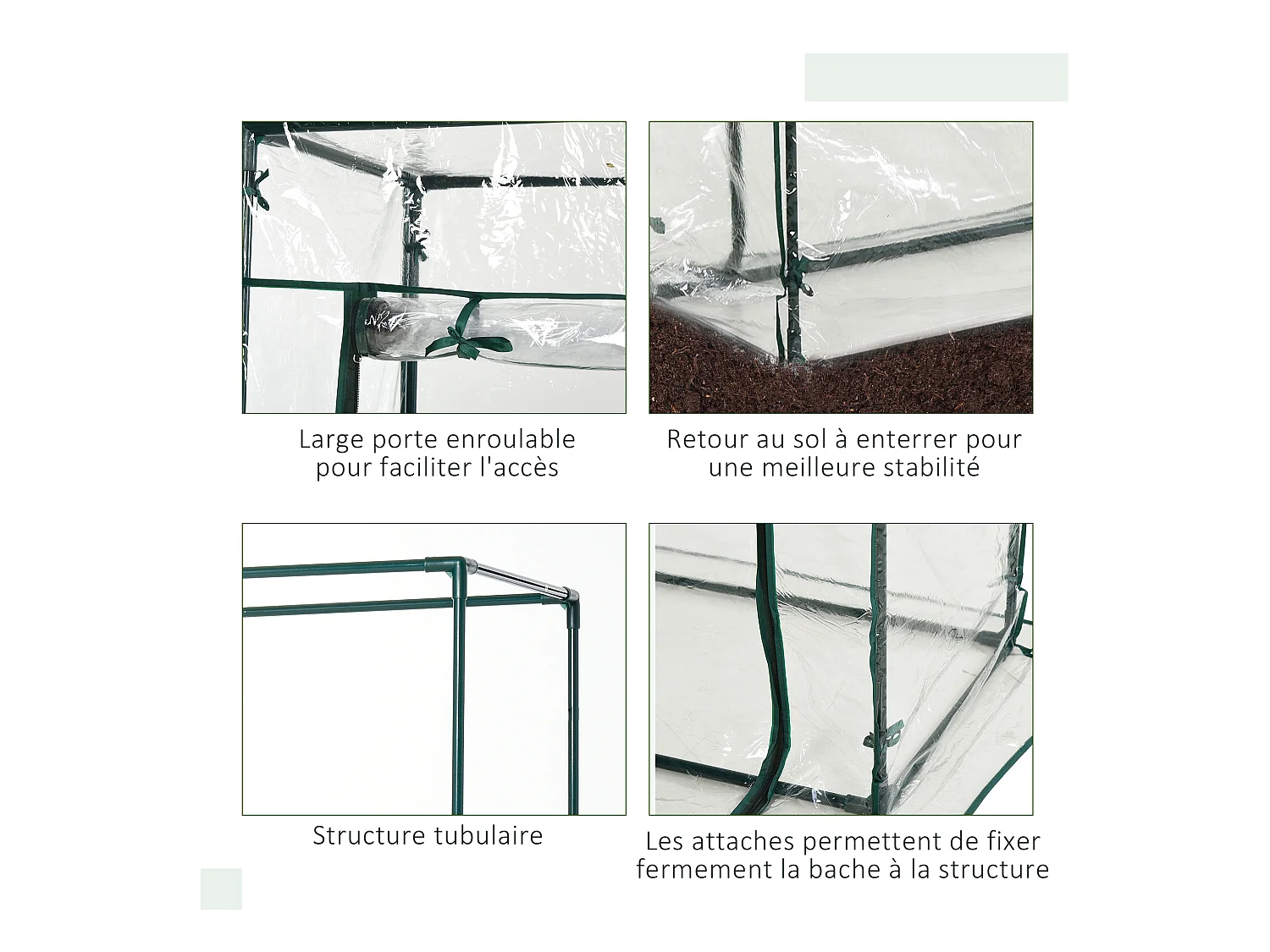 Serre de Jardin serre à tomates 1L x 0,5l x 1,5H m porte zippée déroulante acier thermolaqué PVC haute densité 140 g/m² anti-UV