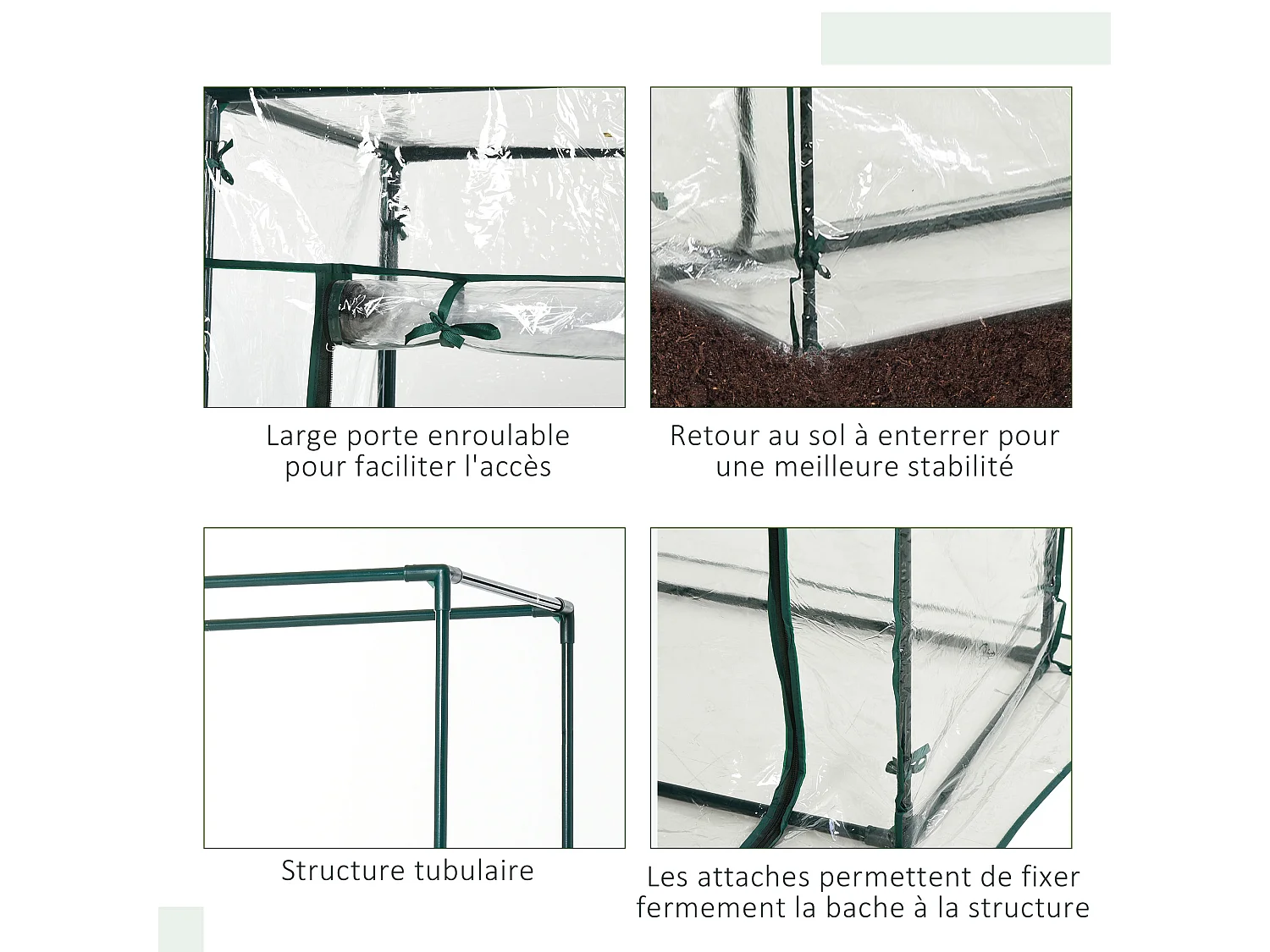 Serre de Jardin serre à tomates 1L x 0,5l x 1,5H m porte zippée déroulante acier thermolaqué PVC haute densité 140 g/m² anti-UV