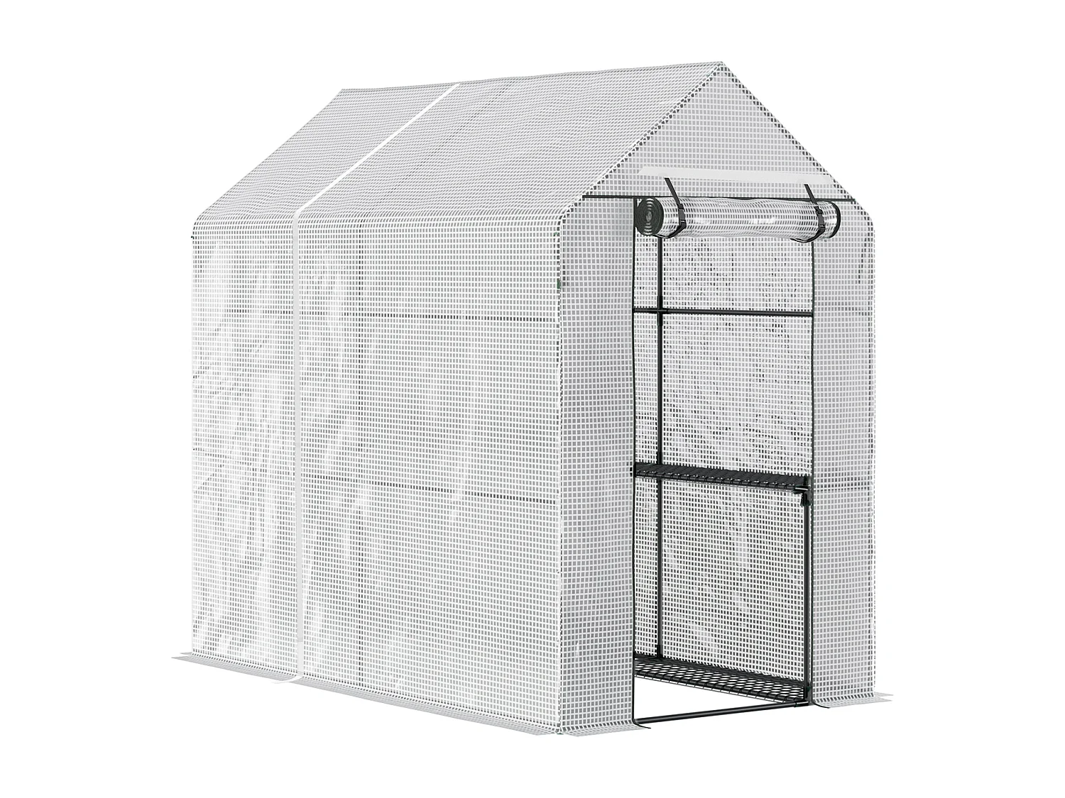 Serre de jardin 2 tablettes dim. 1,86L x 1,2l x 1,9H m porte déroulante acier PE haute densité 140 g/m² transparent blanc