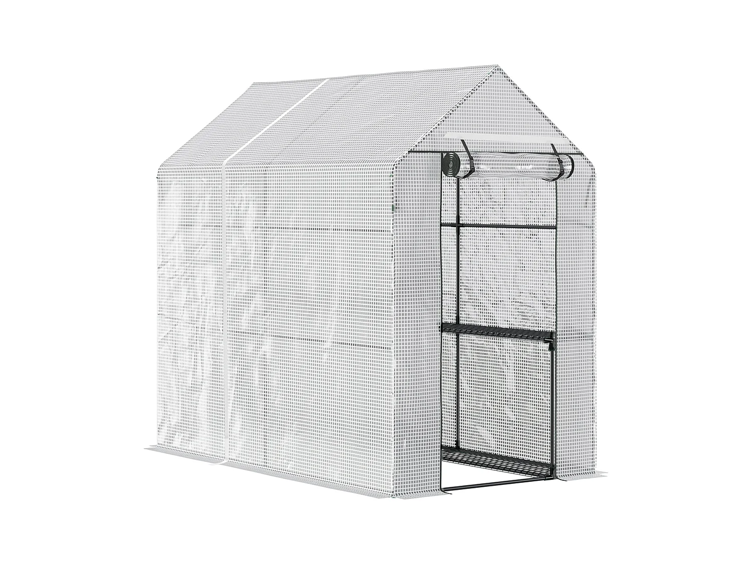 Serre de jardin 2 tablettes dim. 1,86L x 1,2l x 1,9H m porte déroulante acier PE haute densité 140 g/m² transparent blanc