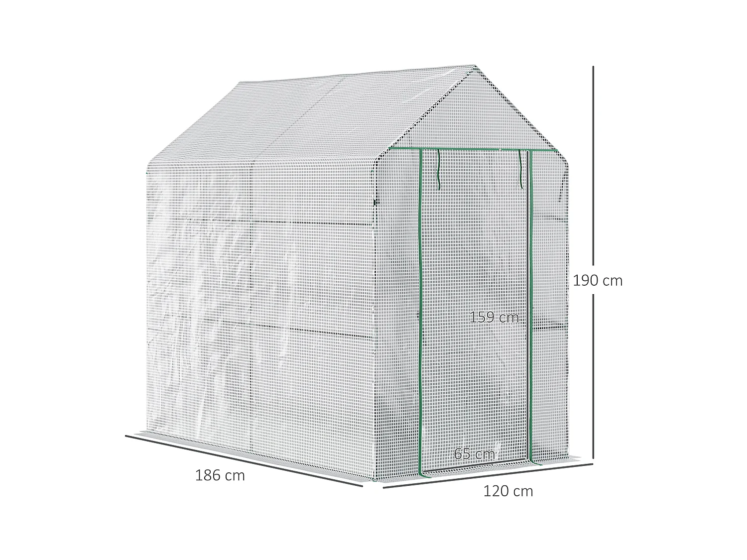 Serre de jardin 2 tablettes dim. 1,86L x 1,2l x 1,9H m porte déroulante acier PE haute densité 140 g/m² transparent blanc