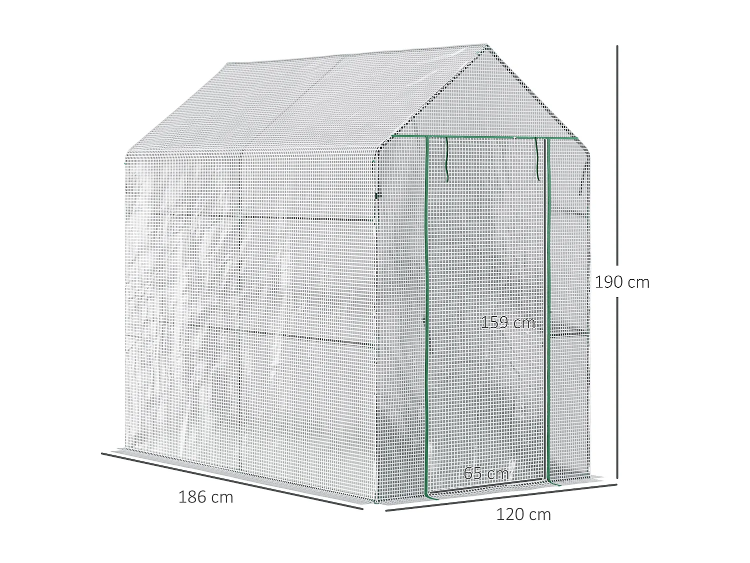 Serre de jardin 2 tablettes dim. 1,86L x 1,2l x 1,9H m porte déroulante acier PE haute densité 140 g/m² transparent blanc