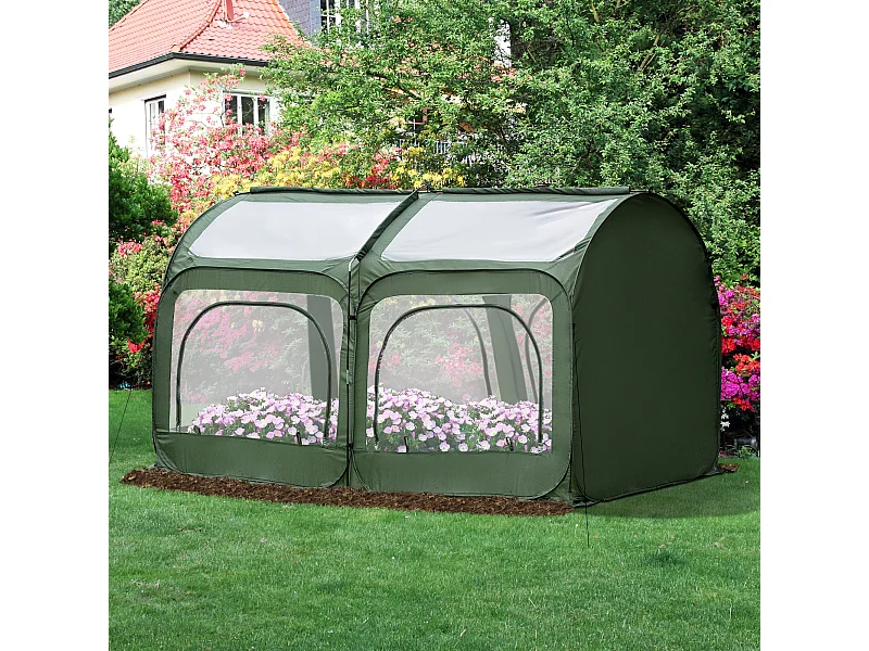 Serre pop-up - serre de jardin pop-up - 4 portes zippées enroulables - dim. 2,5L x 1,25l x 1,35H m - sac transport inclus - PVC vert