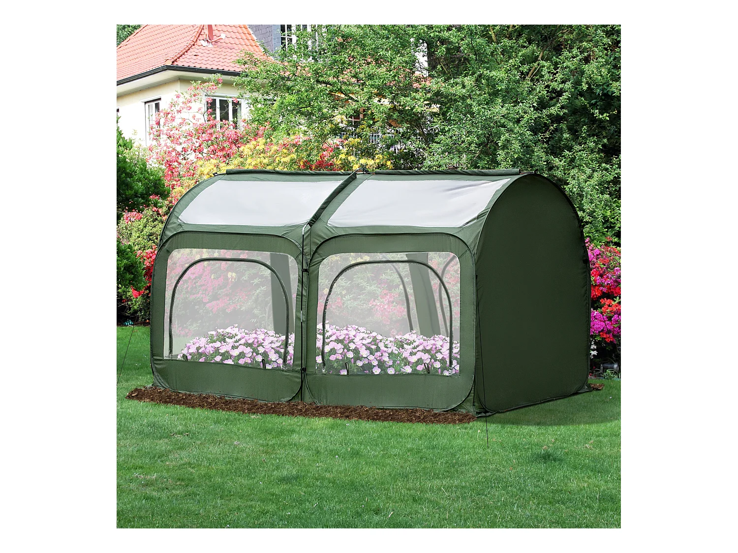 Serre pop-up - serre de jardin pop-up - 4 portes zippées enroulables - dim. 2,5L x 1,25l x 1,35H m - sac transport inclus - PVC vert
