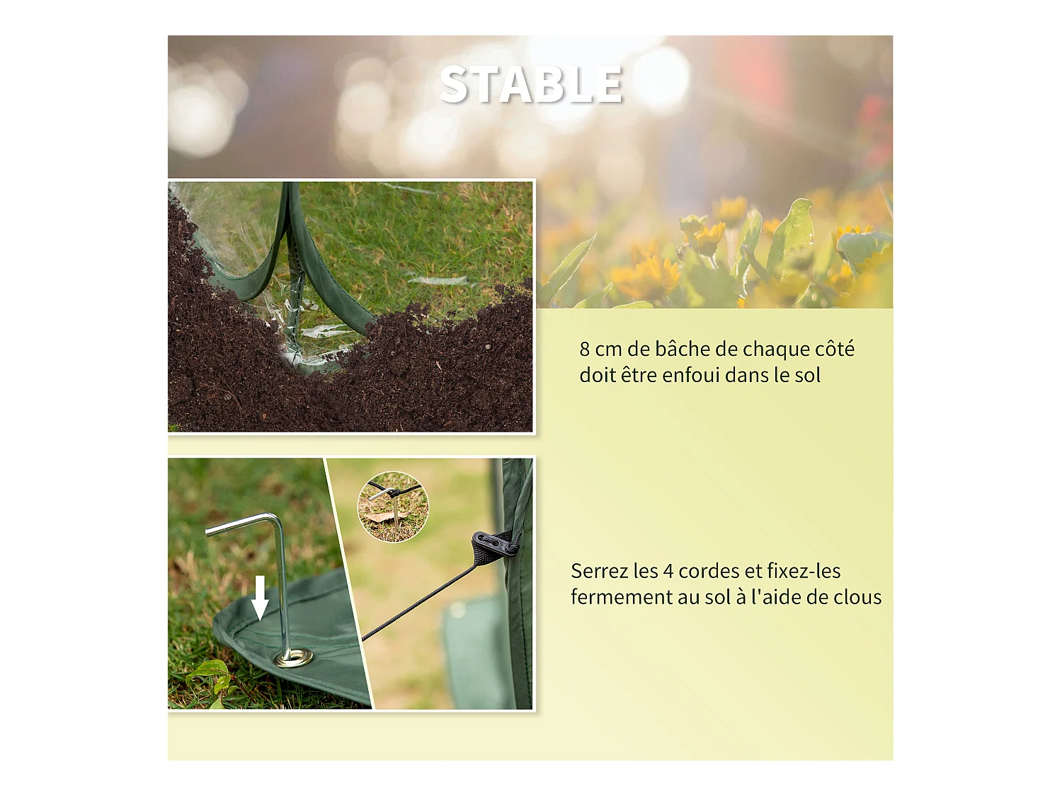 Serre pop-up - serre de jardin pop-up - 4 portes zippées enroulables - dim. 2,5L x 1,25l x 1,35H m - sac transport inclus - PVC vert