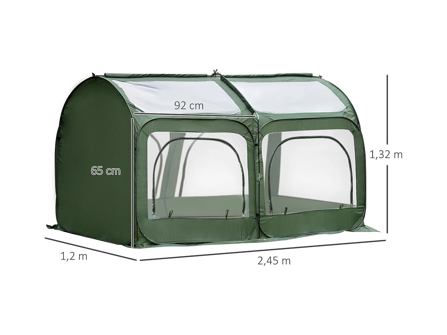 Serre pop-up - serre de jardin pop-up - 4 portes zippées enroulables - dim. 2,5L x 1,25l x 1,35H m - sac transport inclus - PVC vert