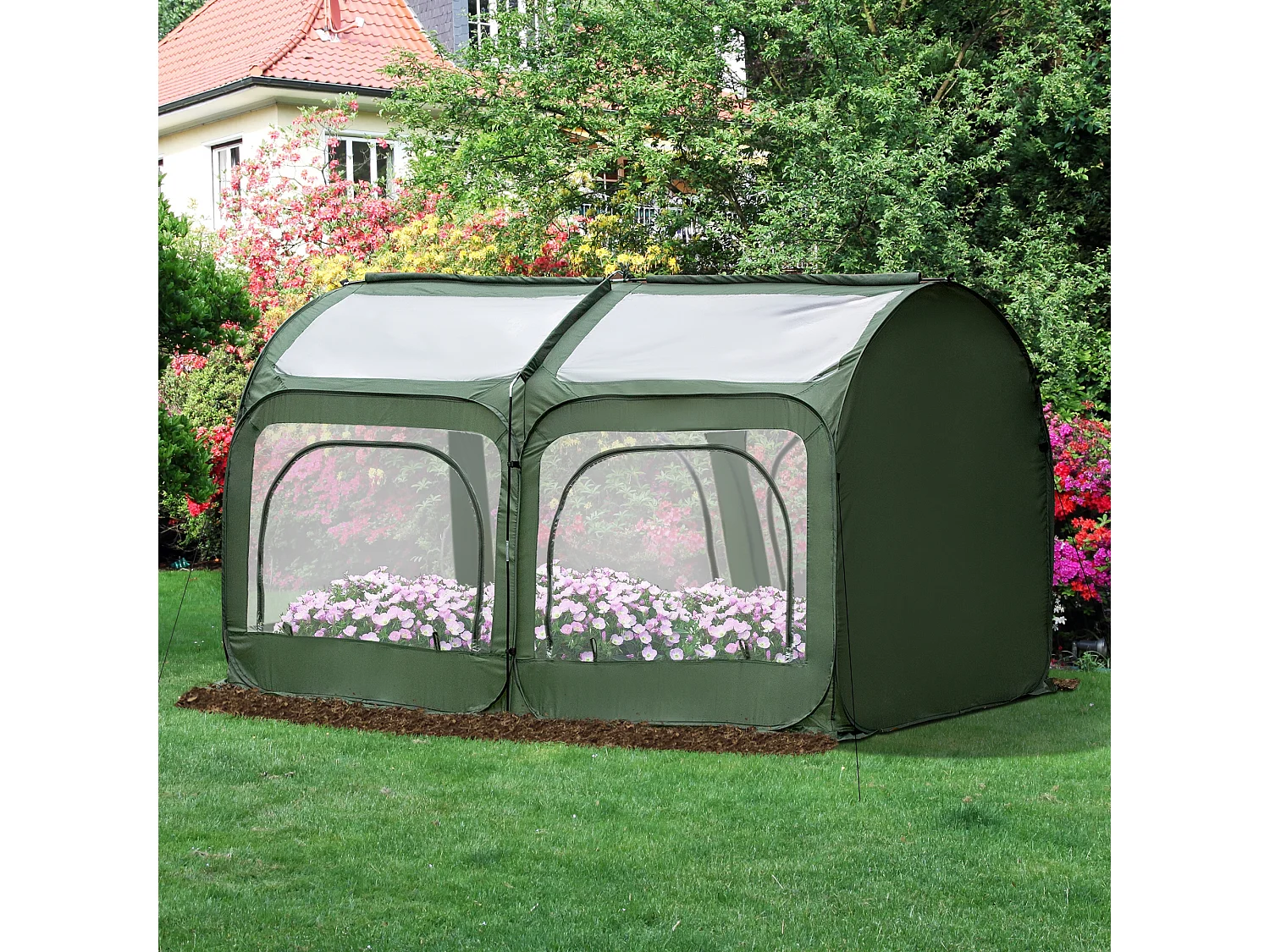 Serre pop-up - serre de jardin pop-up - 4 portes zippées enroulables - dim. 2,5L x 1,25l x 1,35H m - sac transport inclus - PVC vert