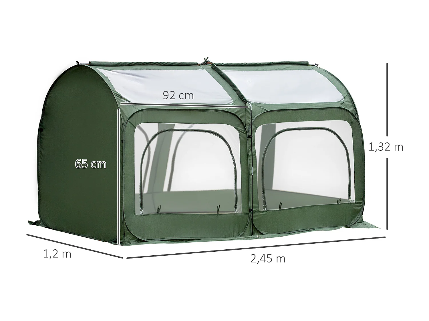 Serre pop-up - serre de jardin pop-up - 4 portes zippées enroulables - dim. 2,5L x 1,25l x 1,35H m - sac transport inclus - PVC vert