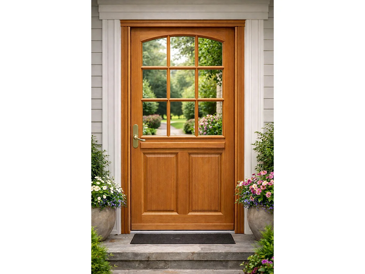 Porte D'entrée Bois Vitrée Agatha, H.215xl.90 Côte Tableau, P.droit Gd Menuiseries