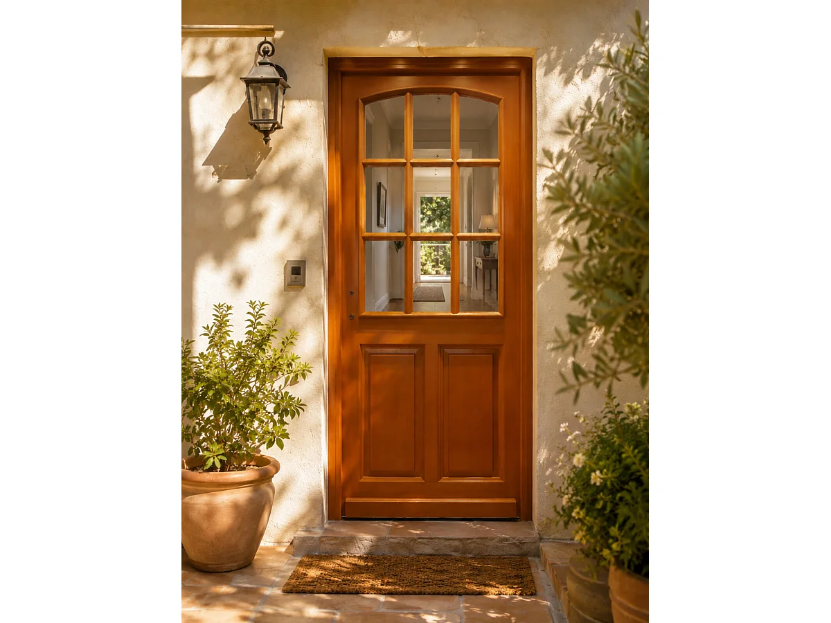 Porte D'entrée Bois Vitrée Agatha, H215 X L90 Cm Côte Tableau, P.droit Gd Menuiseries