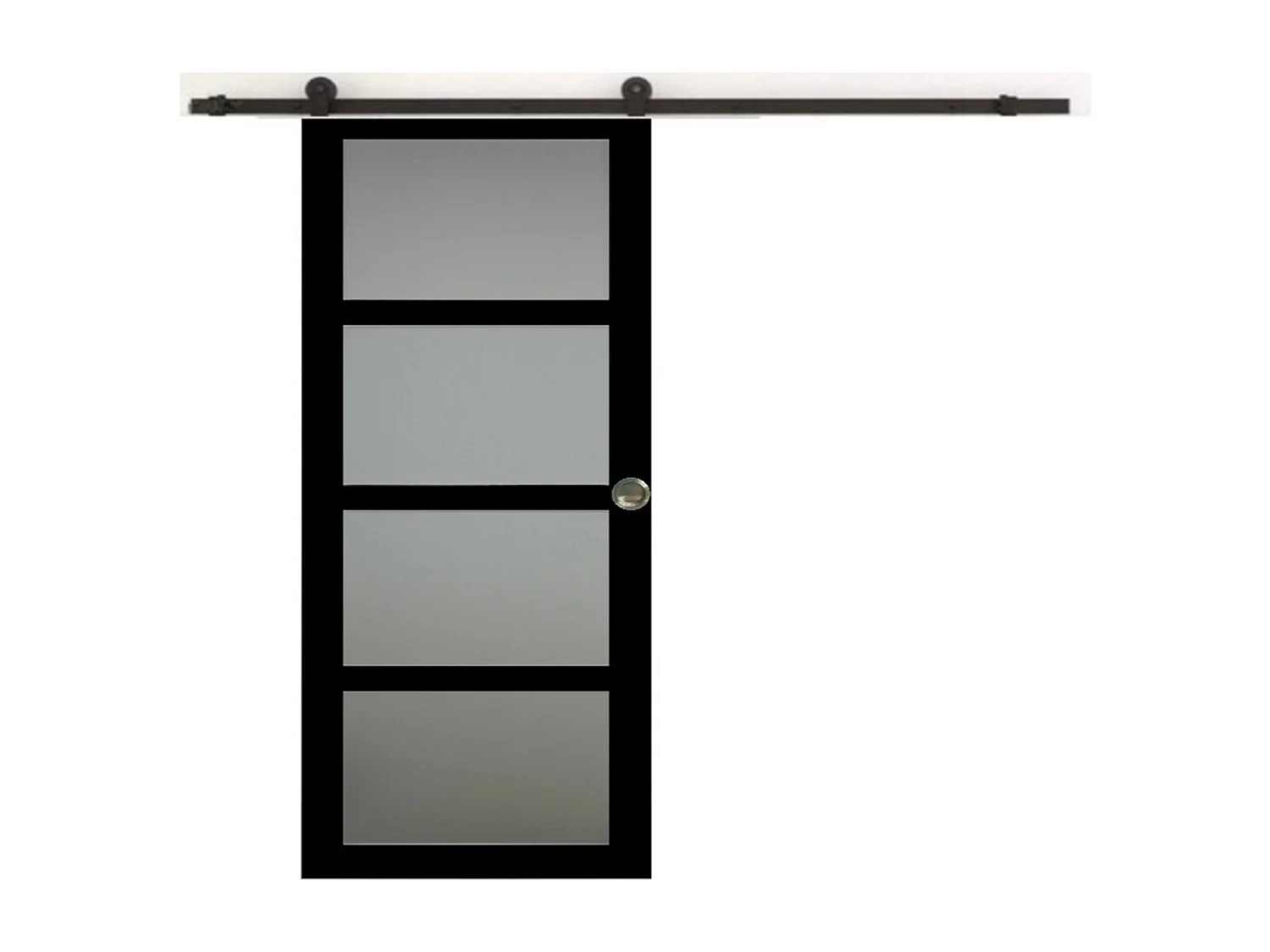 Porte Coulissante Telia Noir Vitree H204 X L73 + Rail A Roulettes Et Coquilles Gd Menuiseries