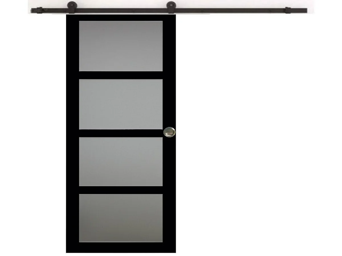 Porte Coulissante Telia Noir Vitrée H204 X L73 Cm, Rail Roulettes, Coquilles Gd Menuiseries