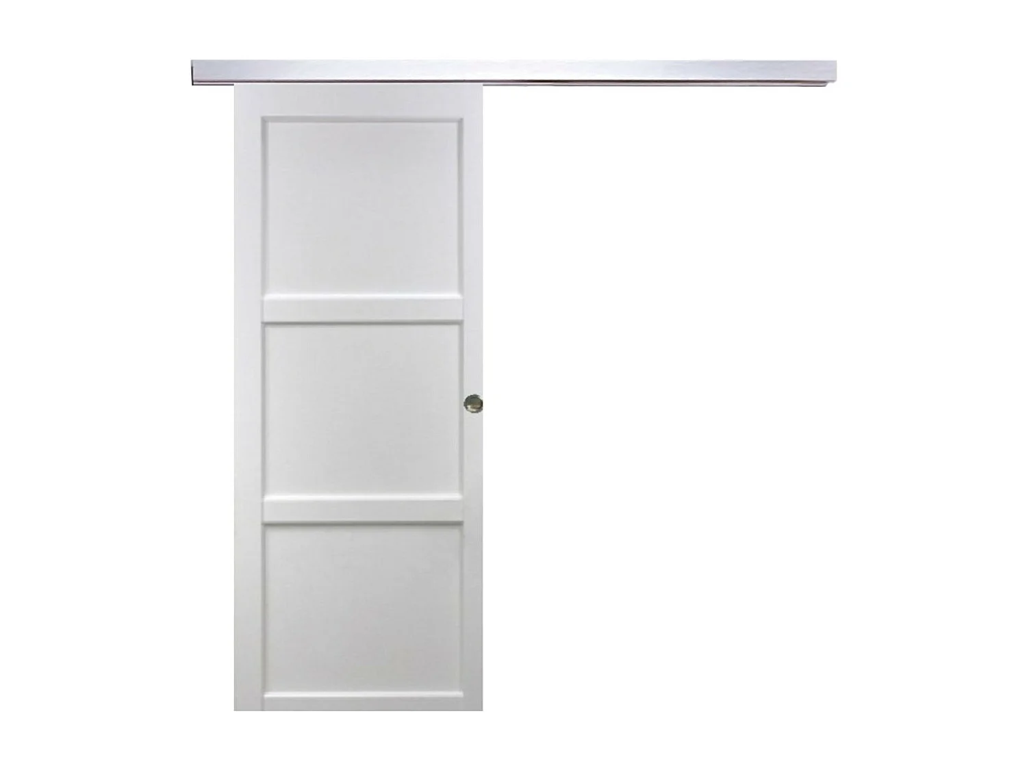 Porte Coulissante Korya Blanc 3 Panneaux H204 X L73 + Rail Alu Et Coquilles Gd Menuiseries