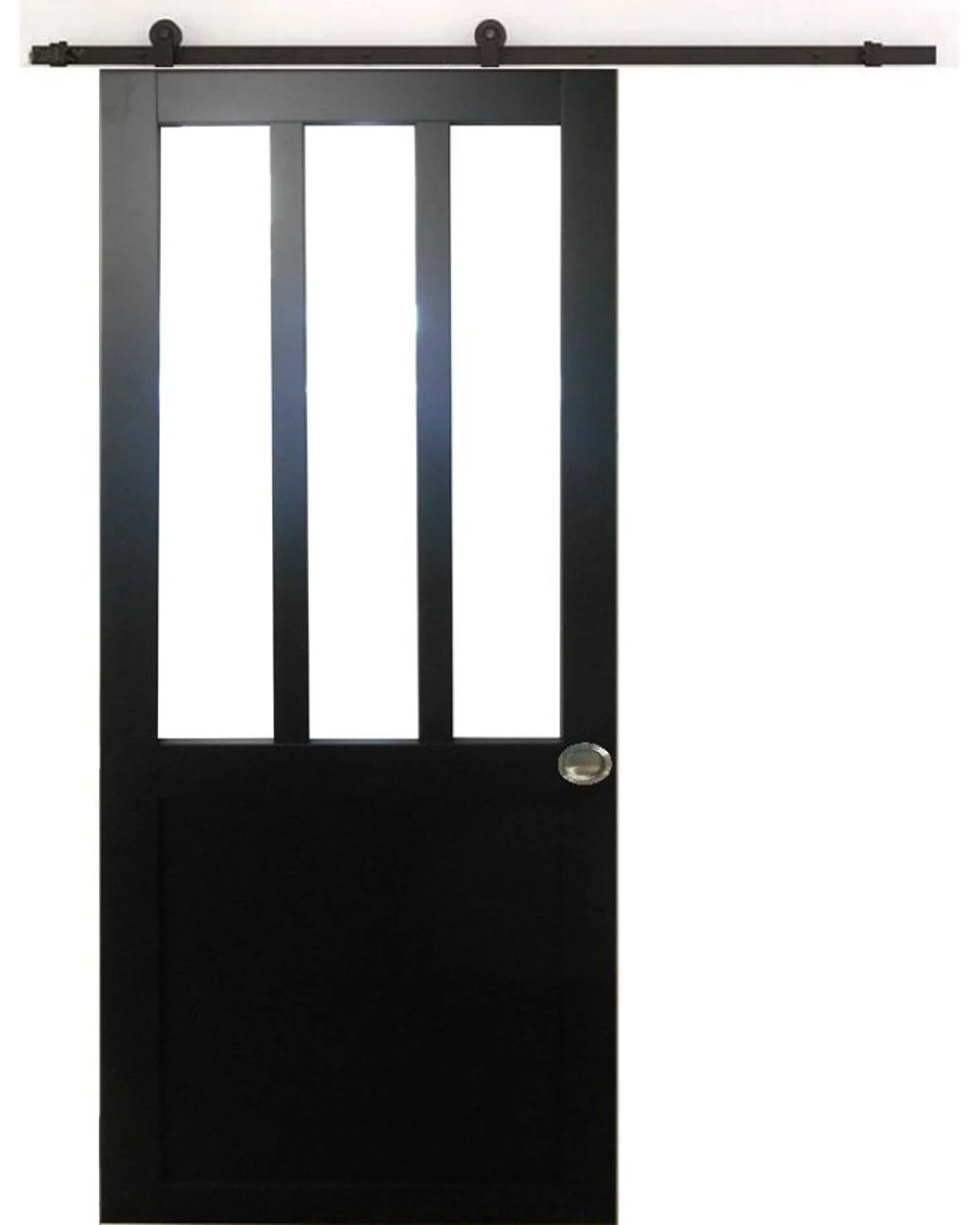 Porte Coulissante Atelier Noir H204 X L73, Rail Roulettes, Coquilles Gd Menuiseries