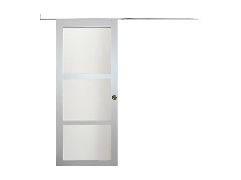 Porte Coulissante Greyria Gris Clair Ral7035 Vitree H204 X L93 + Rail Alu Bandeau Blanc Et Coquilles Gd Menuiseries