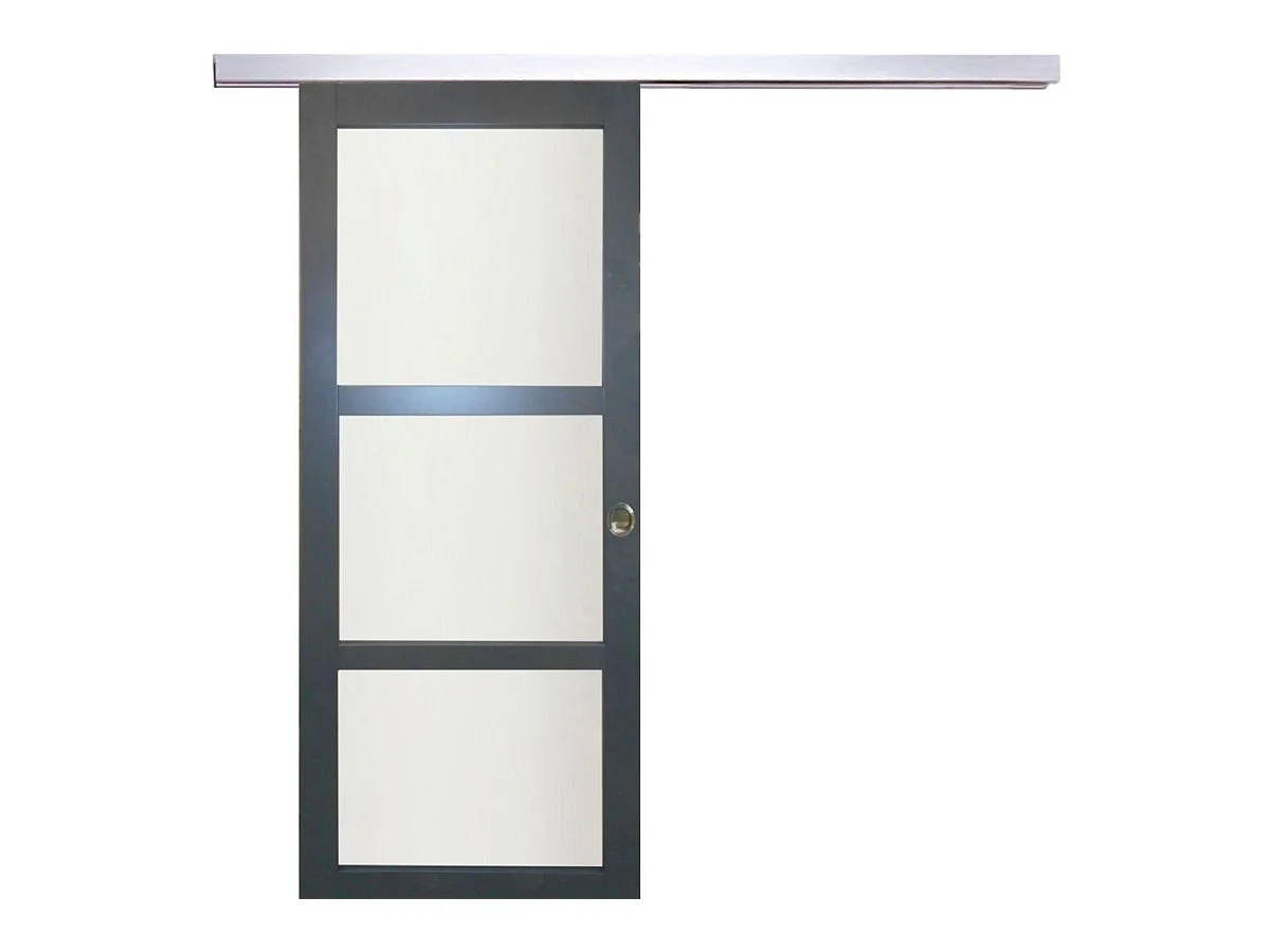 Porte Coulissante Blakeria Ral7016 Vitree H204 X L93 + Rail Alu Et Coquilles Gd Menuiseries