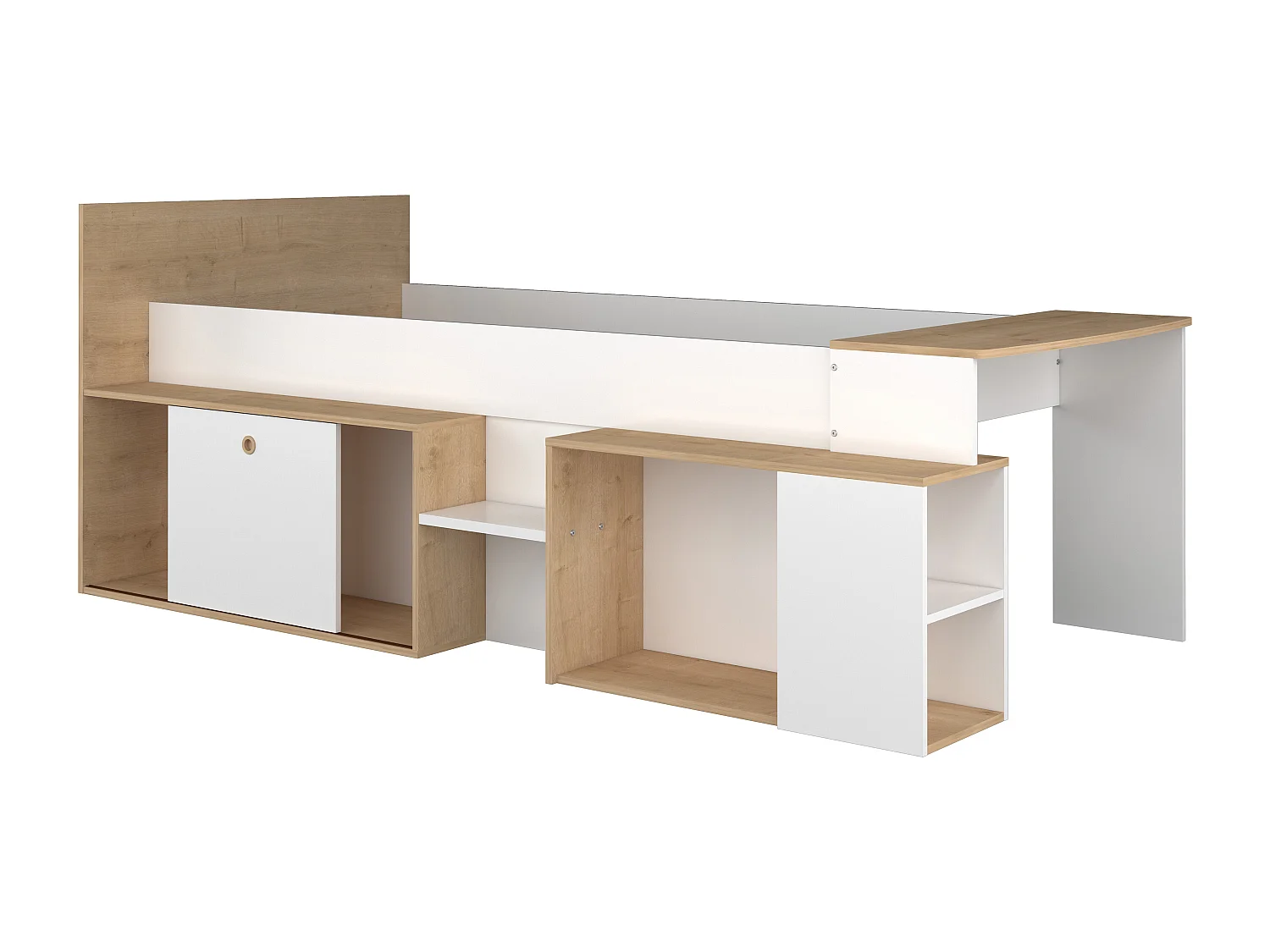 Lit combiné 90 x 200 cm avec bureau et rangements - Blanc et naturel - PALOMA