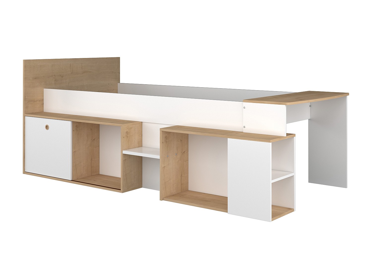 Kombibett 90 x 200 cm mit Schreibtisch & Stauraum - Weiß & Holzfarben - PAL günstig online kaufen