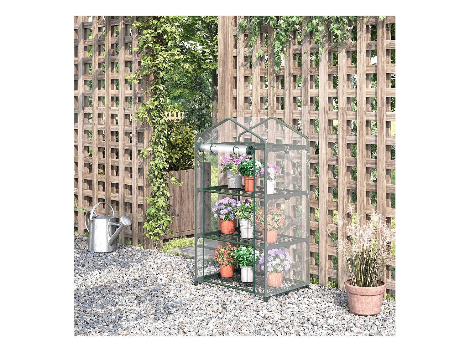 Serre de jardin balcon étagère serre 3 niveaux dim. 69L x 49l x 125H cm métal thermolaqué vert PVC haute densité transparent