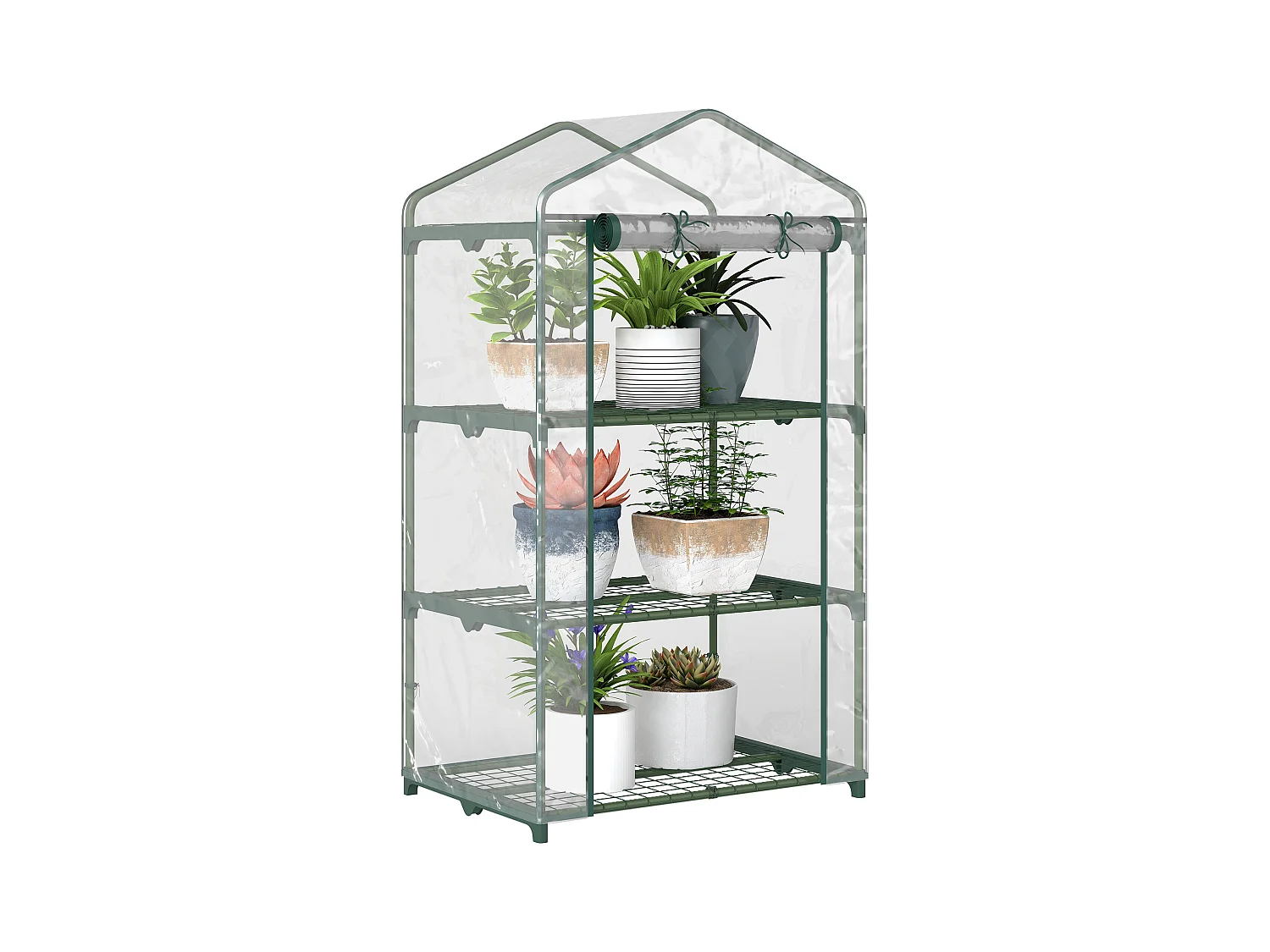 Serre de jardin balcon étagère serre 3 niveaux dim. 69L x 49l x 125H cm métal thermolaqué vert PVC haute densité transparent