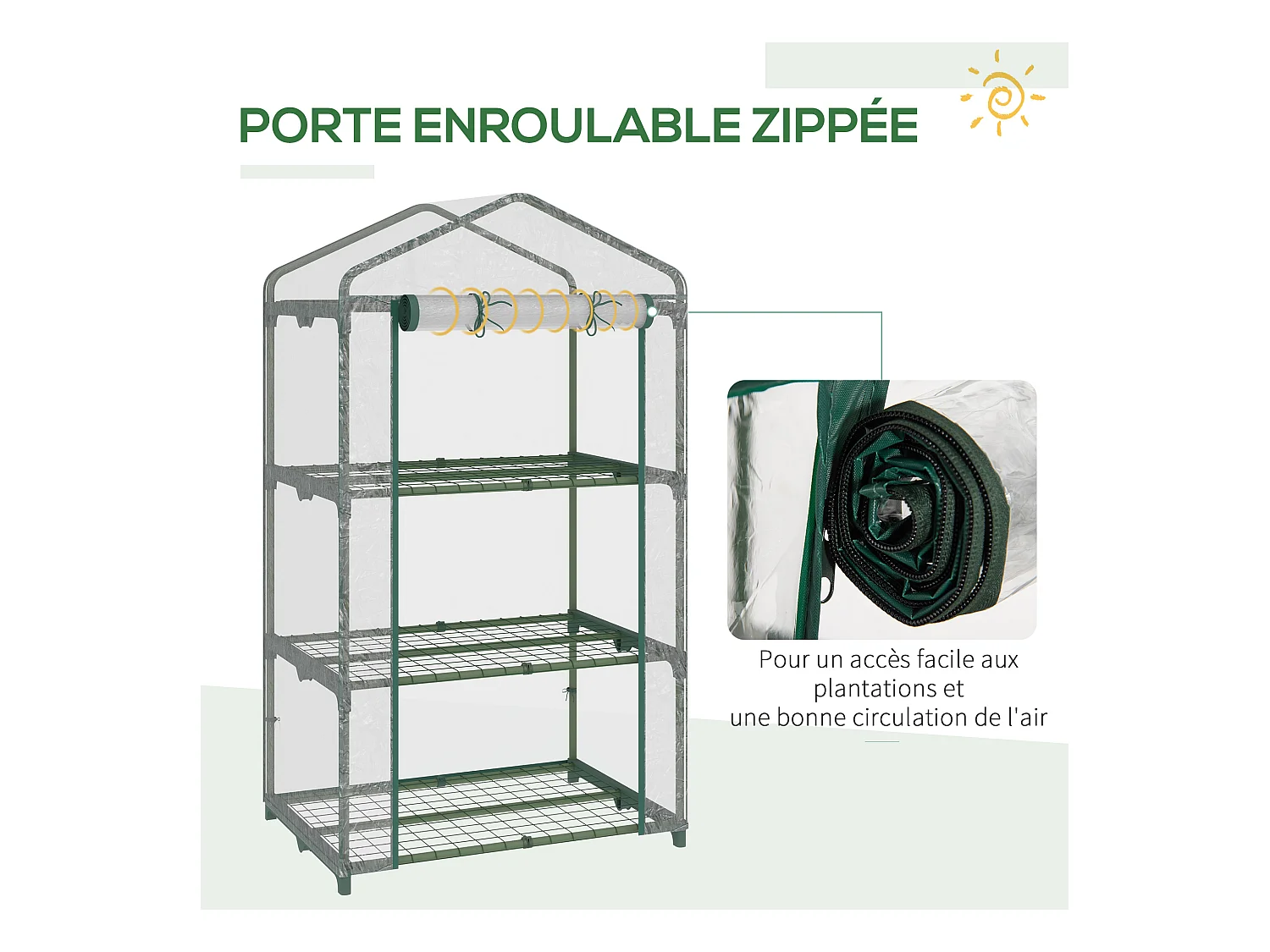 Serre de jardin balcon étagère serre 3 niveaux dim. 69L x 49l x 125H cm métal thermolaqué vert PVC haute densité transparent
