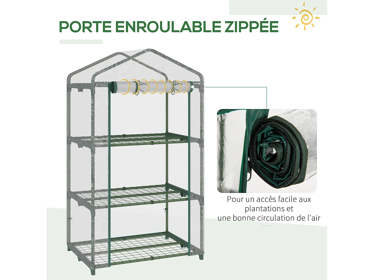 Serre de jardin balcon étagère serre 3 niveaux dim. 69L x 49l x 125H cm métal thermolaqué vert PVC haute densité transparent