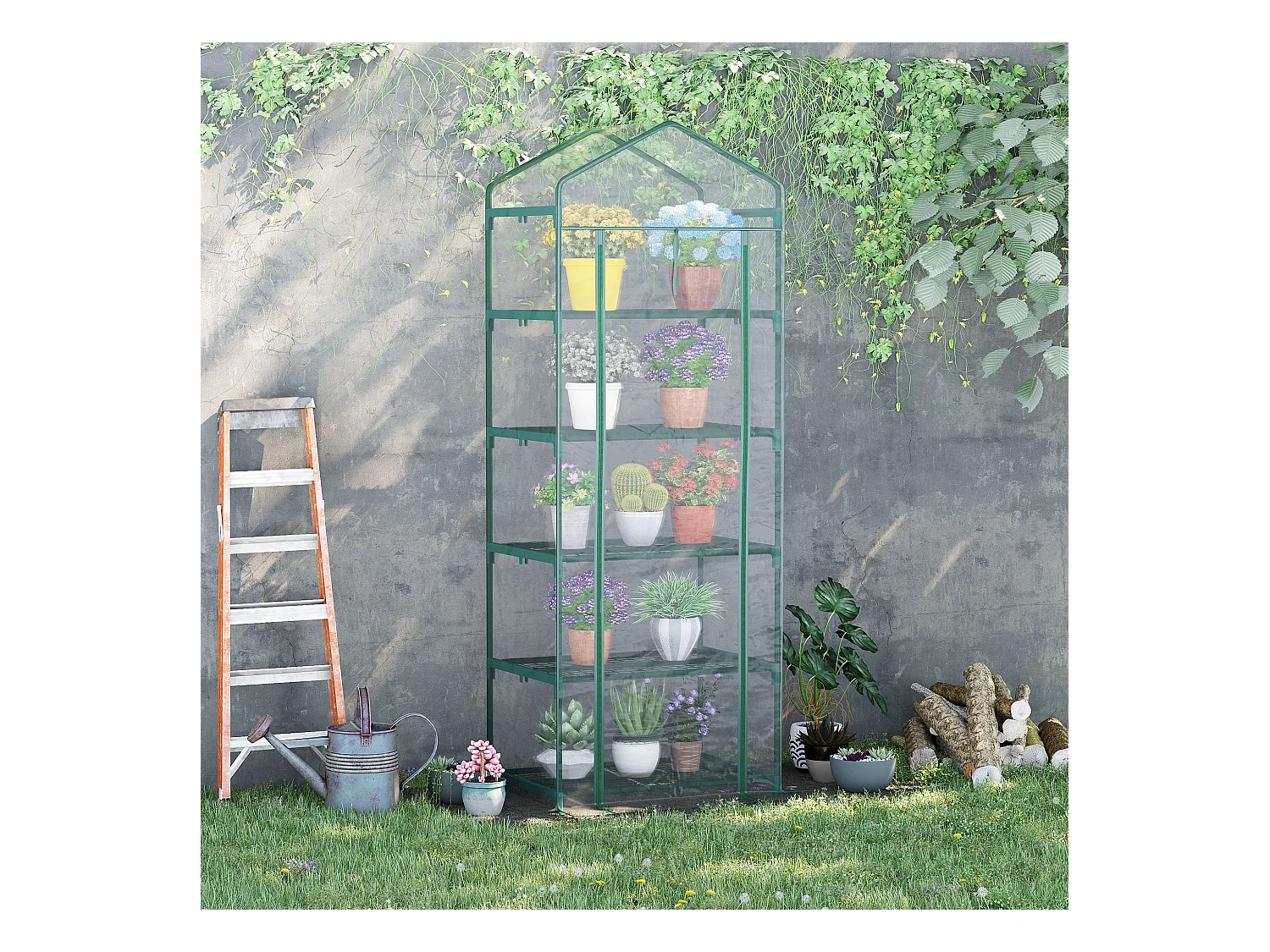 Serre de jardin balcon étagère serre 5 niveaux 0,69L x 0,49l x 1,93H m acier galvanisé bâche amovible PVC vert