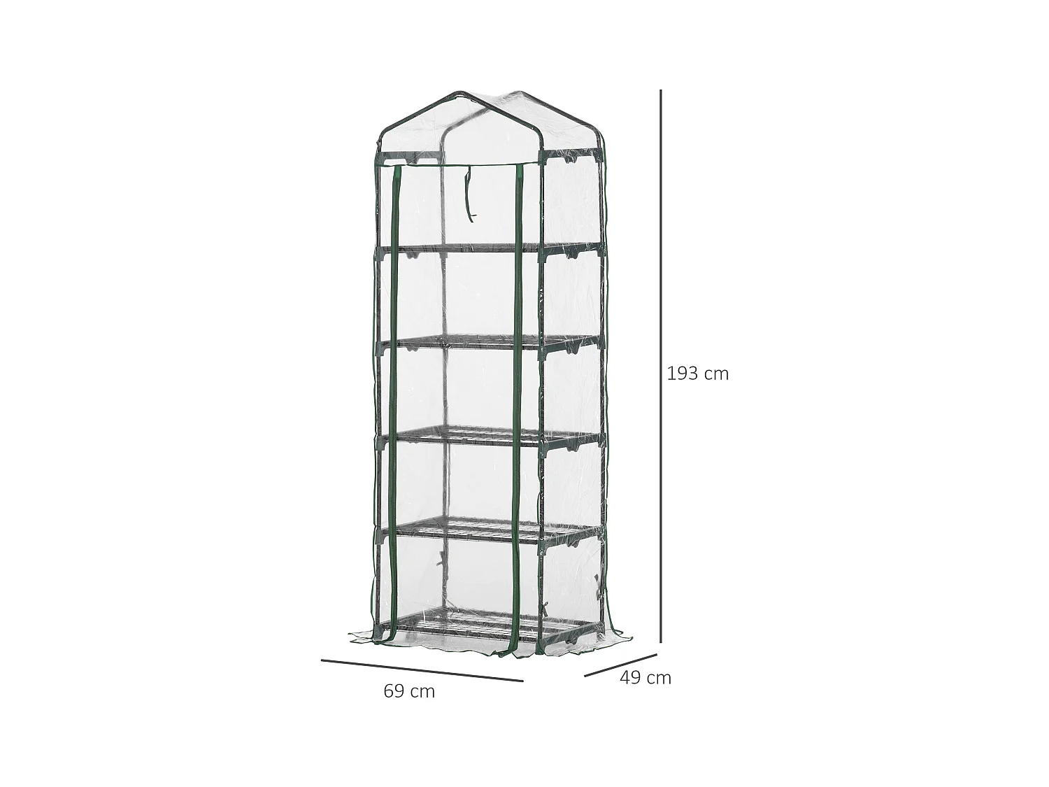 Serre de jardin balcon étagère serre 5 niveaux 0,69L x 0,49l x 1,93H m acier galvanisé bâche amovible PVC vert