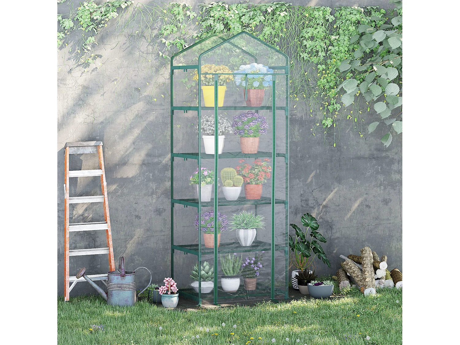 Serre de jardin balcon étagère serre 5 niveaux 0,69L x 0,49l x 1,93H m acier galvanisé bâche amovible PVC vert