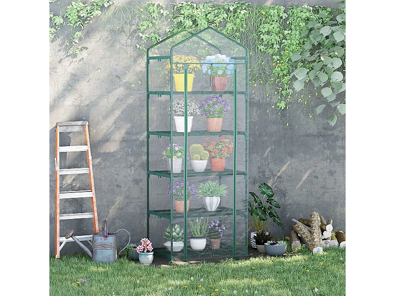 Serre de jardin balcon étagère serre 5 niveaux 0,69L x 0,49l x 1,93H m acier galvanisé bâche amovible PVC vert