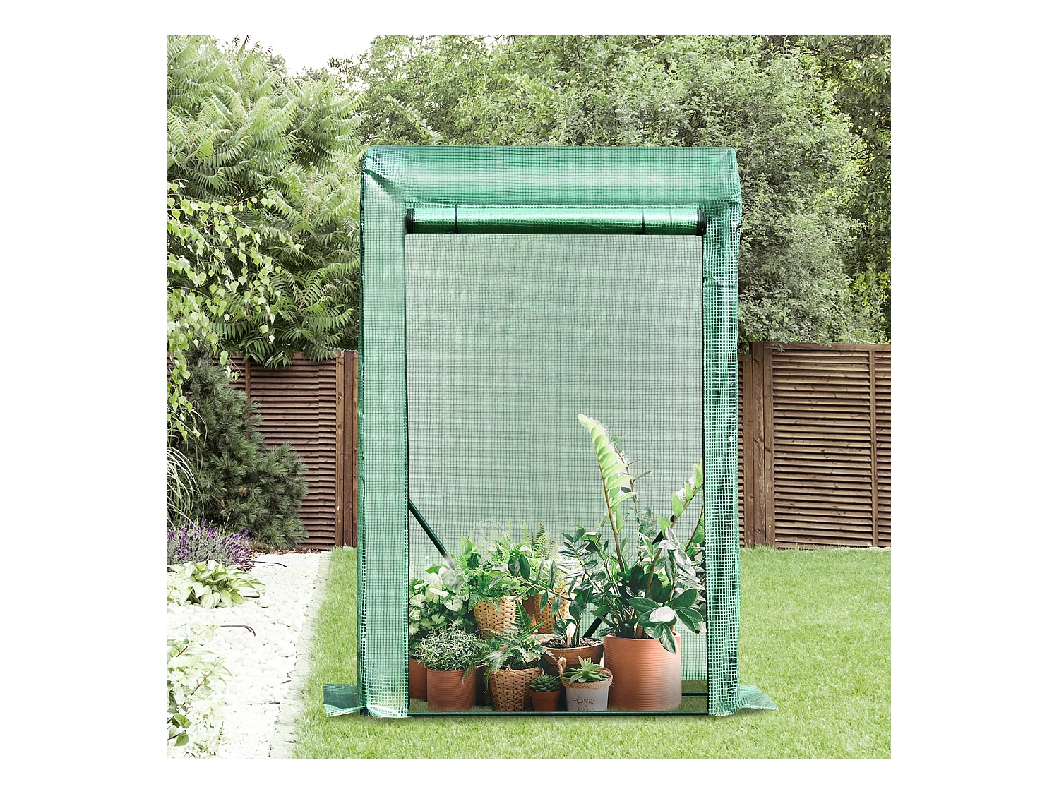 Serre de jardin serre à tomates anti-UV dim. 100L x 50l x 150H cm porte zipée déroulante acier PE vert