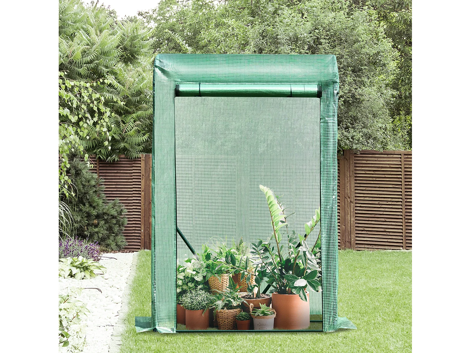 Serre de jardin serre à tomates anti-UV dim. 100L x 50l x 150H cm porte zipée déroulante acier PE vert