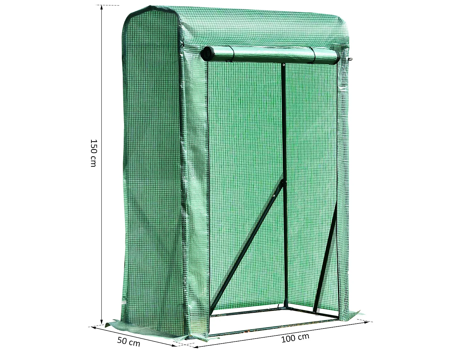 Serre de jardin serre à tomates anti-UV dim. 100L x 50l x 150H cm porte zipée déroulante acier PE vert