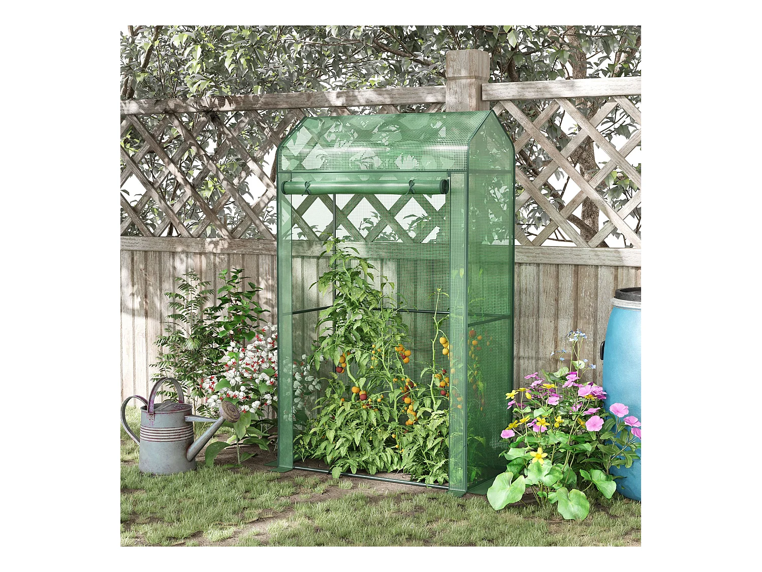 Serre de jardin serre à tomates anti-UV dim. 100L x 51l x 170H cm porte zipée déroulante métal thermolaqué PE vert