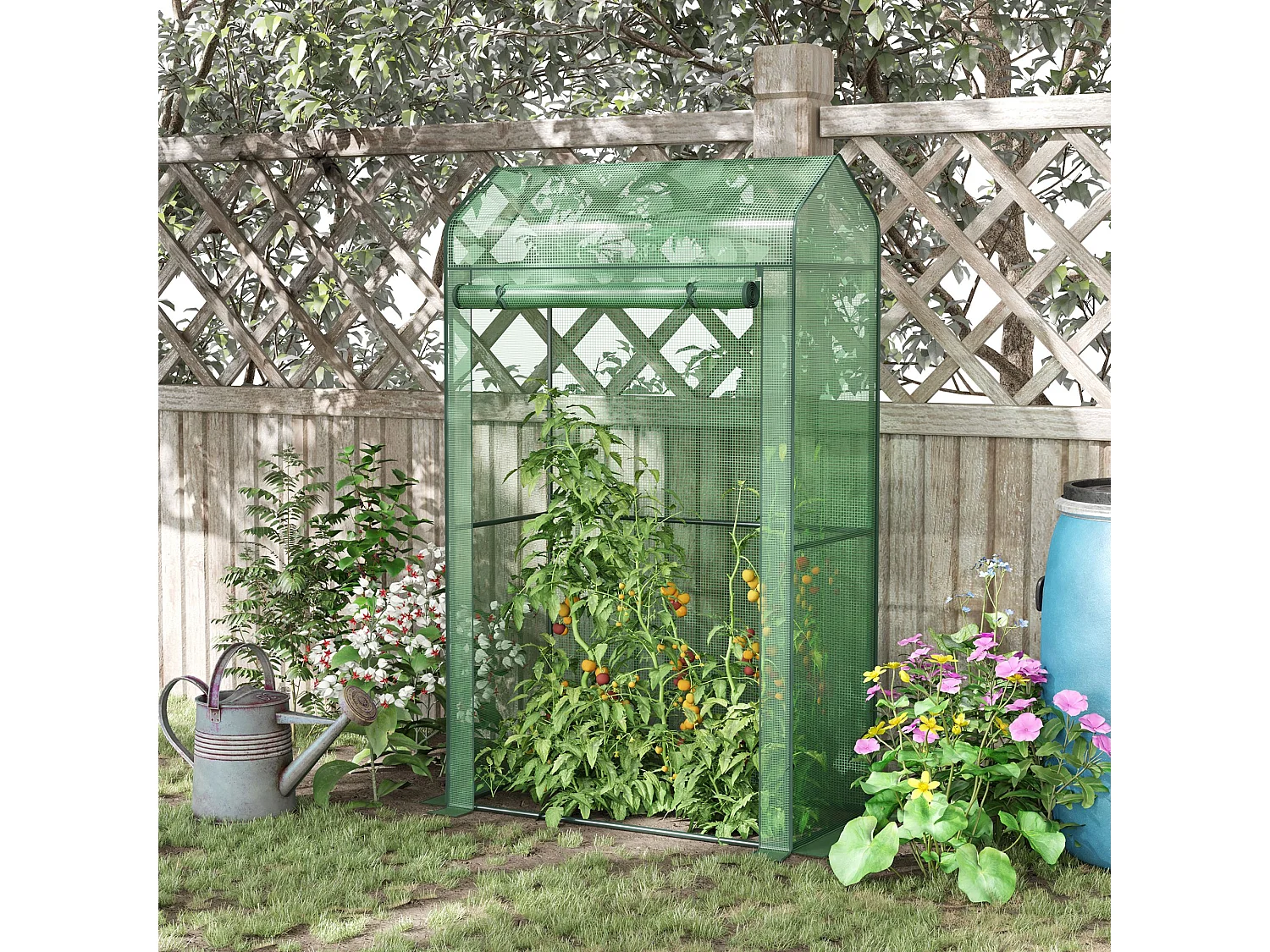 Serre de jardin serre à tomates anti-UV dim. 100L x 51l x 170H cm porte zipée déroulante métal thermolaqué PE vert