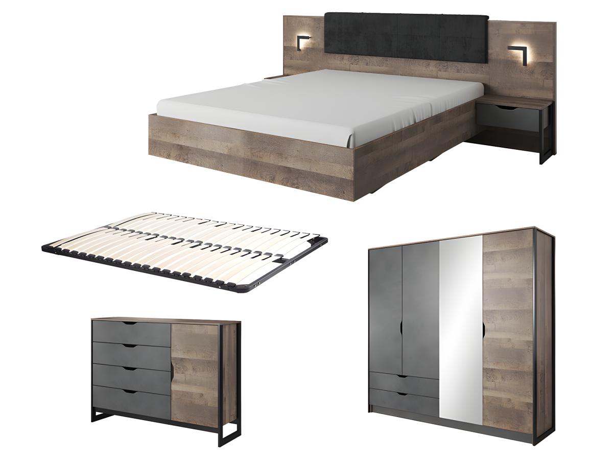 Schlafzimmer-Set - Bett mit Nachttischen - 160 x 200 cm + Lattenrost + Komm günstig online kaufen