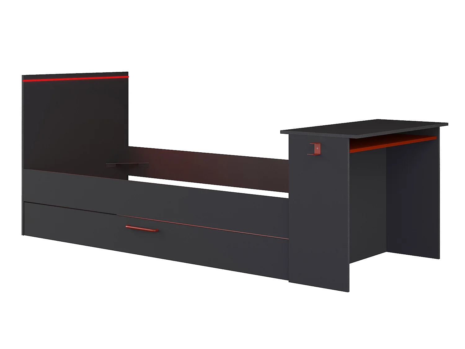 Letto a scomparsa gamer 2 x 90 x 200 Con scrivania LED Antracite e Rosso + Rete - VOUANI