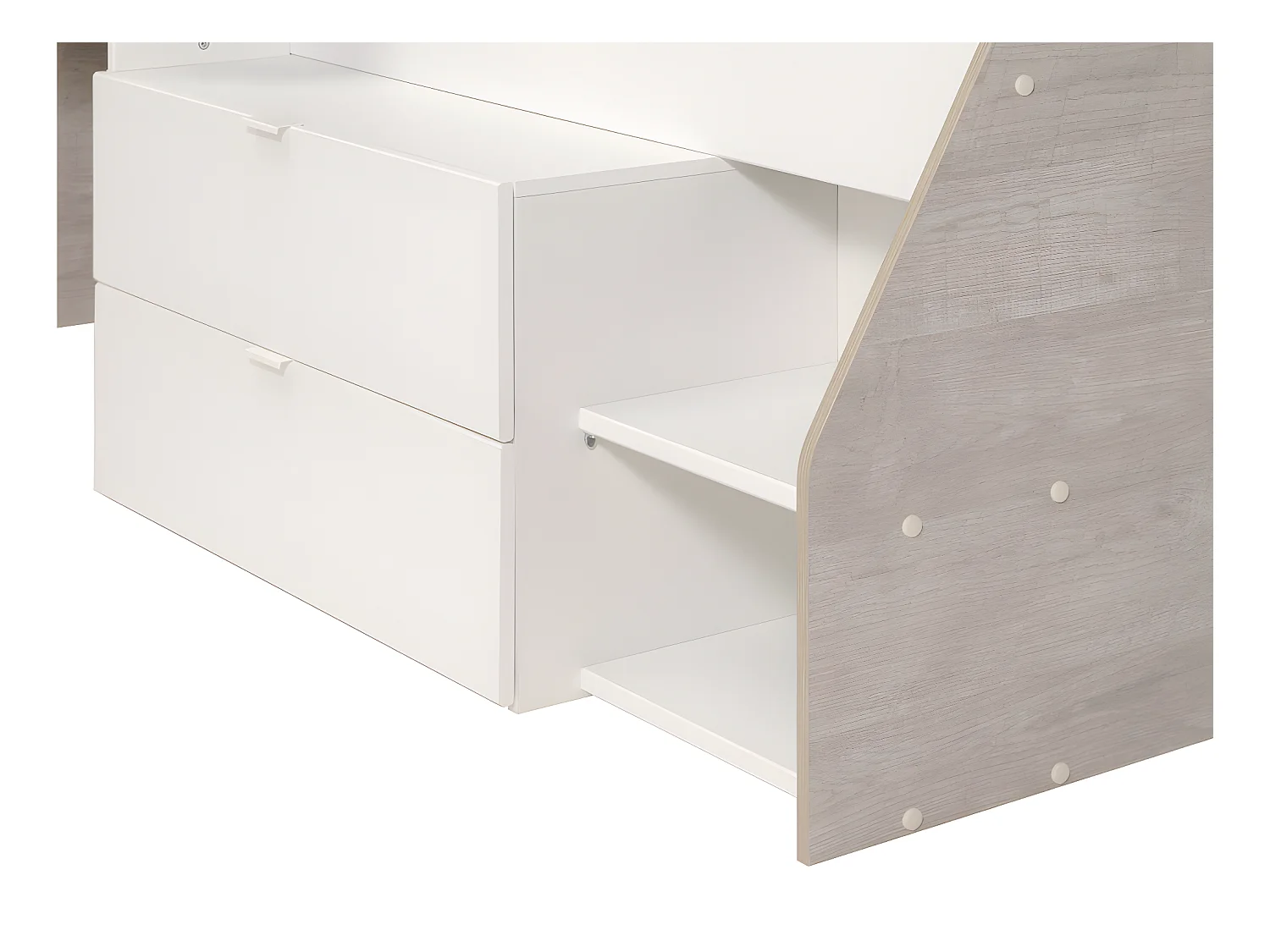 Bed met bureau en opbergruimte - 90 x 200 cm - Wit en naturel + Bedbodem - GISELE