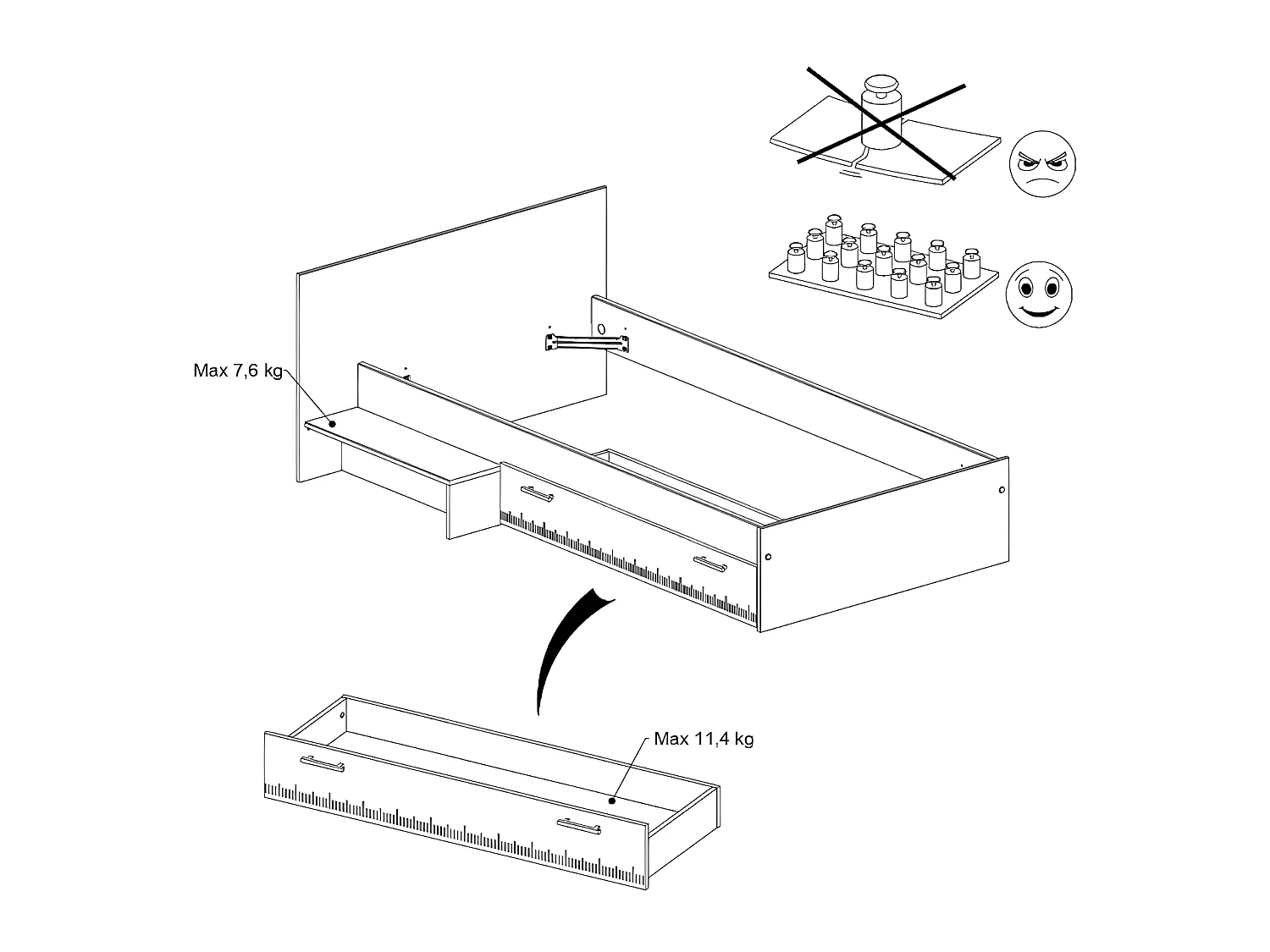 Letto per bambini 90 x 190 cm con 1 cassetto Naturale e Bianco + Rete - IPLIA