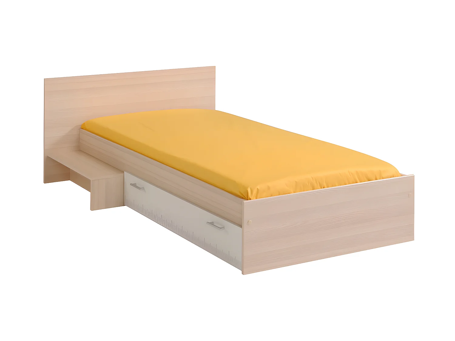 Cama infantil 90 x 190 con 1 cajón - Color: natural y blanco + Somier - IPLIA