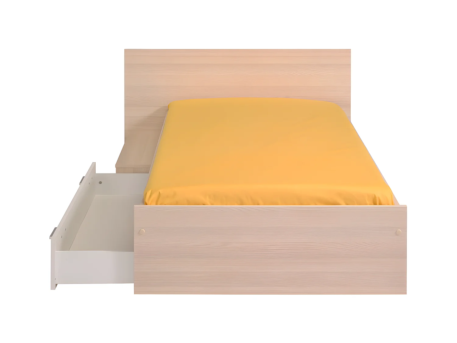 Cama infantil 90 x 190 con 1 cajón - Color: natural y blanco + Somier - IPLIA